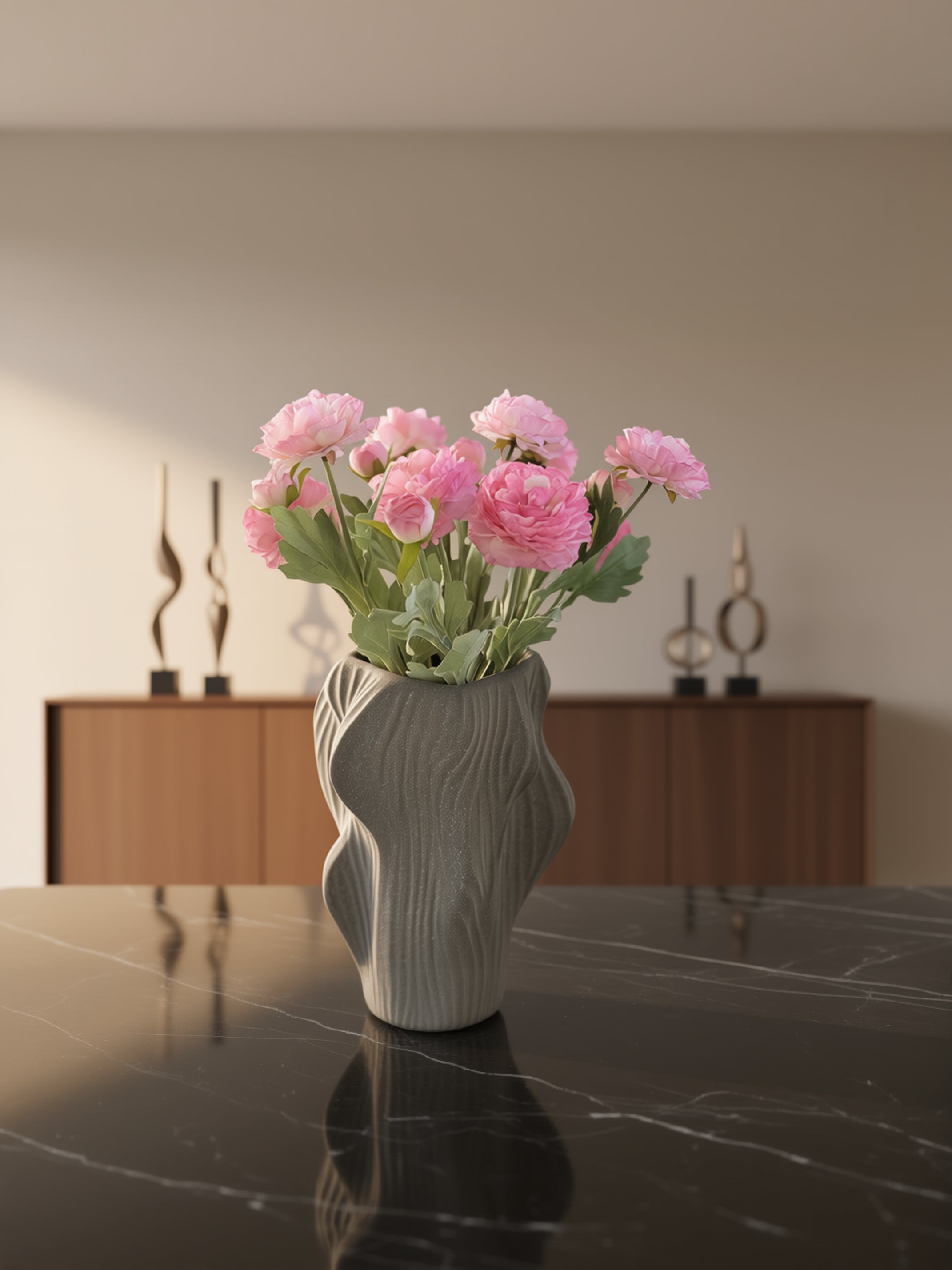 Buket med 5 stk. kunstige pæoner i lyserød