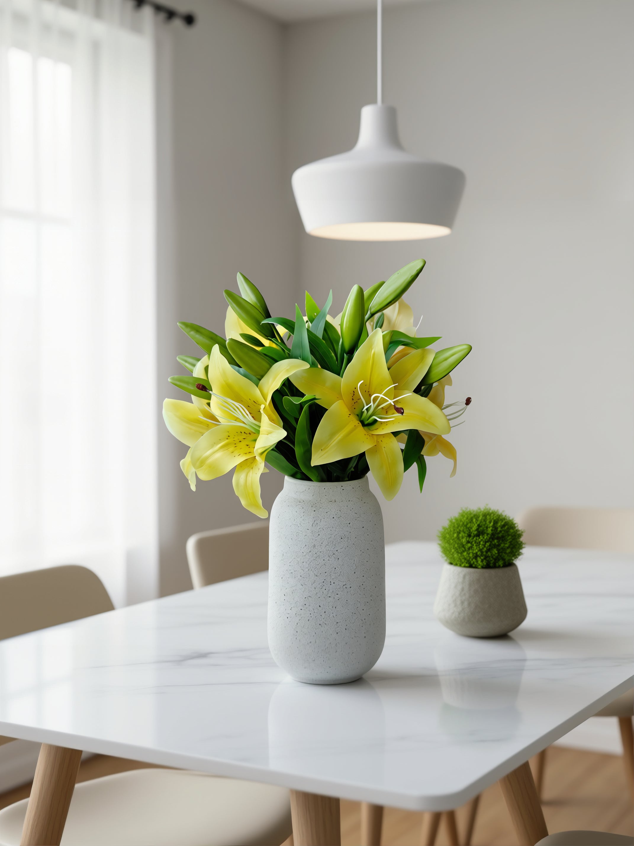 Buket med 10 stk. kunstige liljer i gul