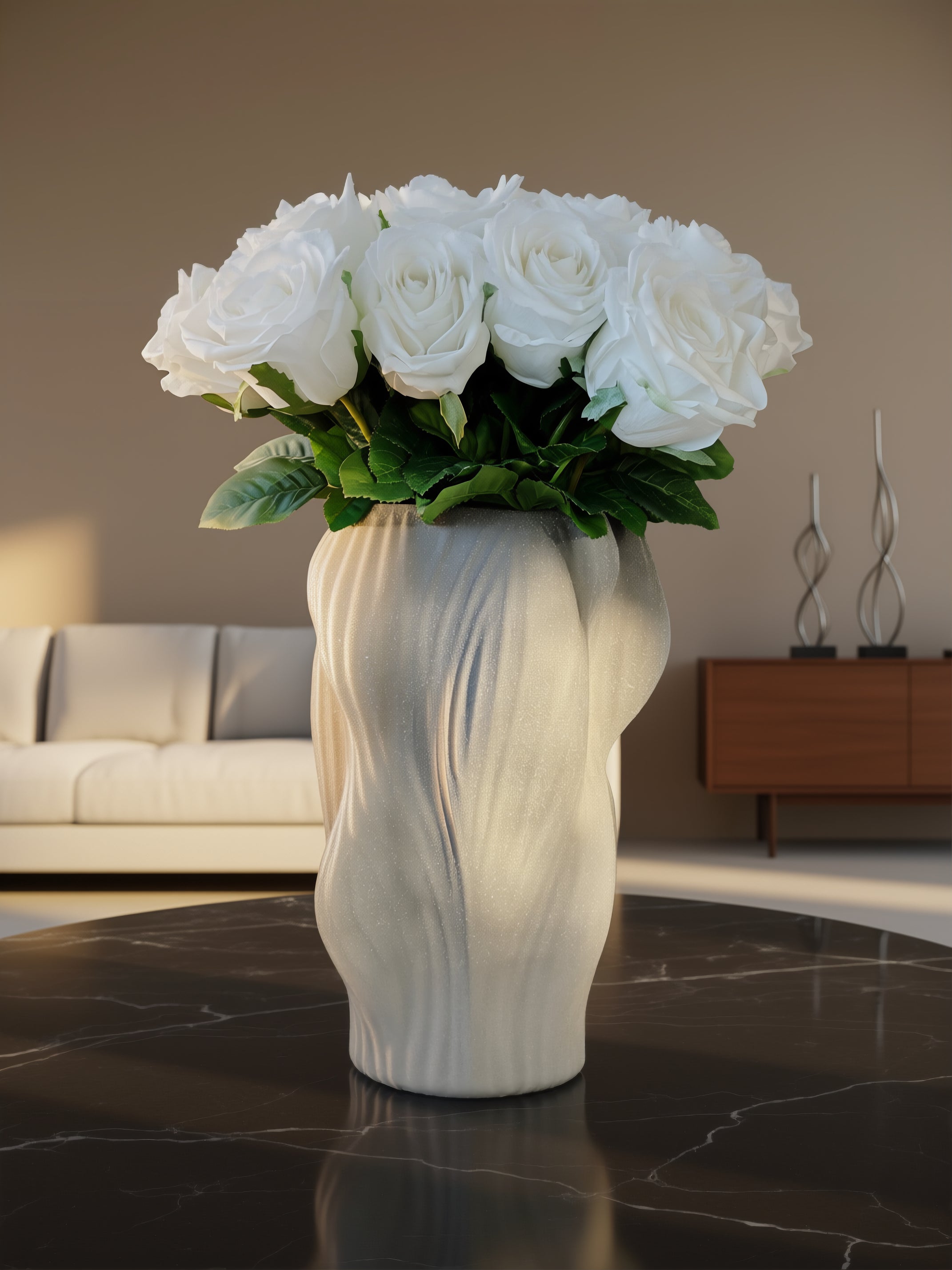 Buket med 15 stk. kunstige roser i hvid