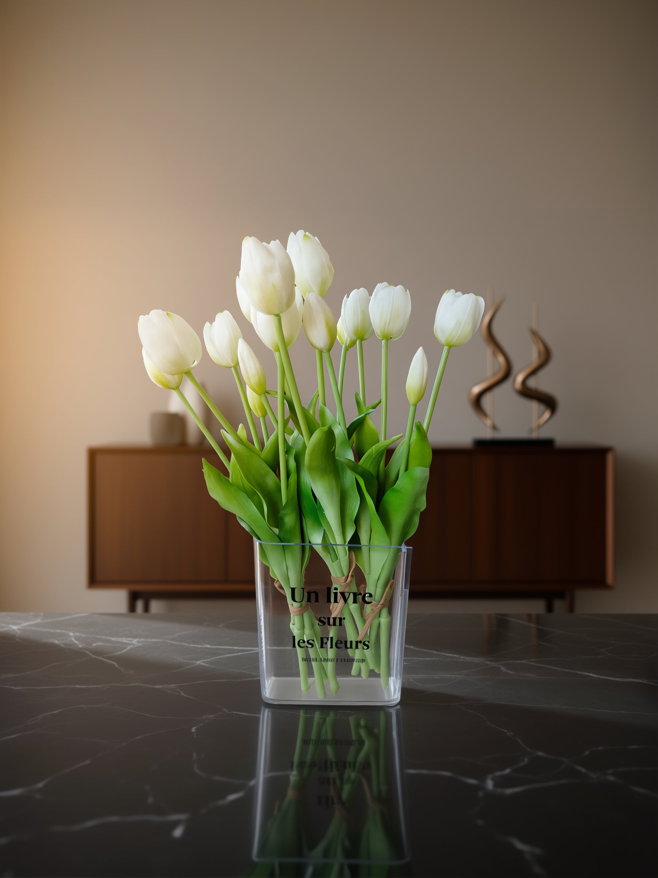 15 stk hvide kunstige tulipaner