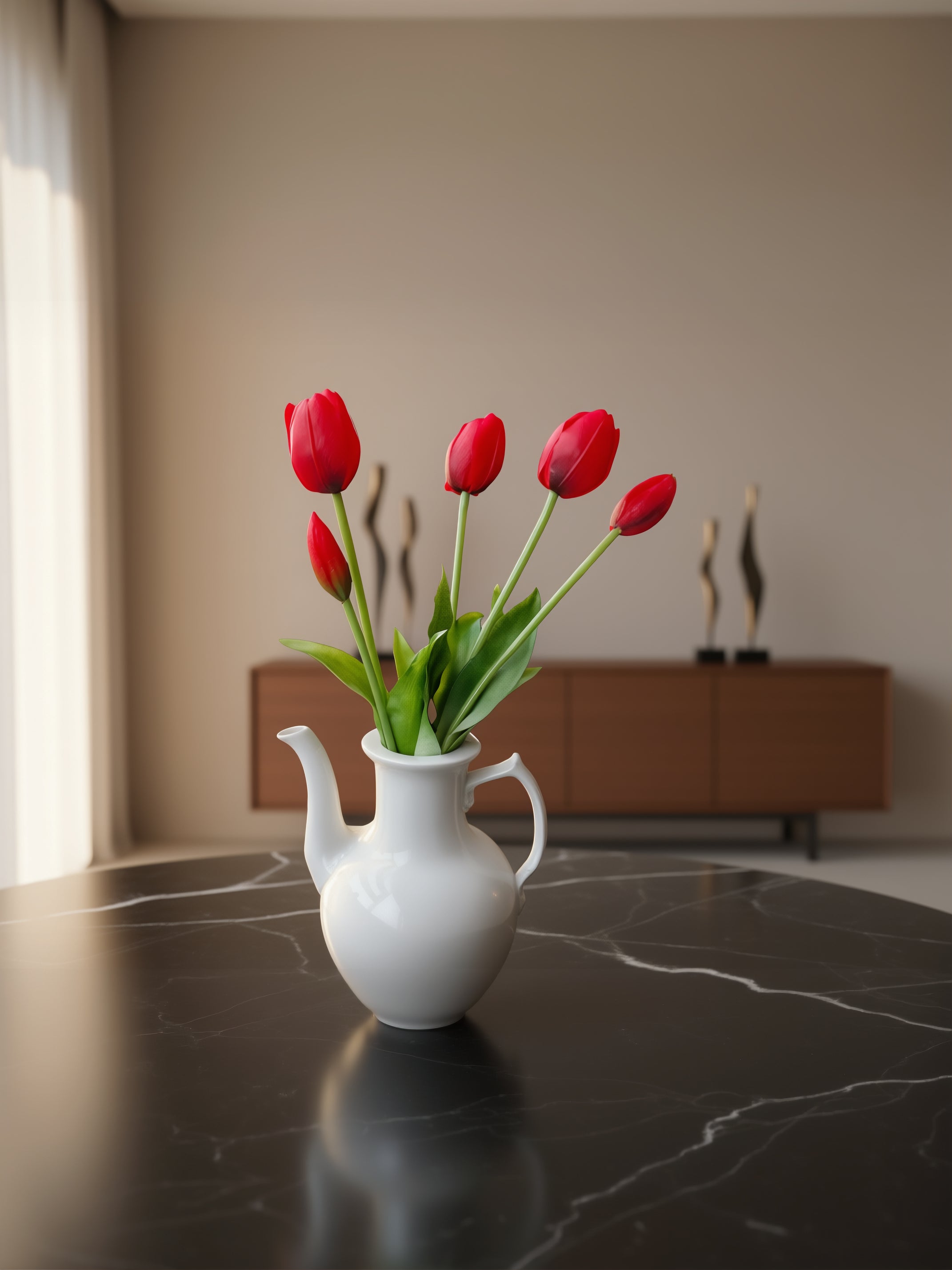 5 stk. røde kunstige tulipaner