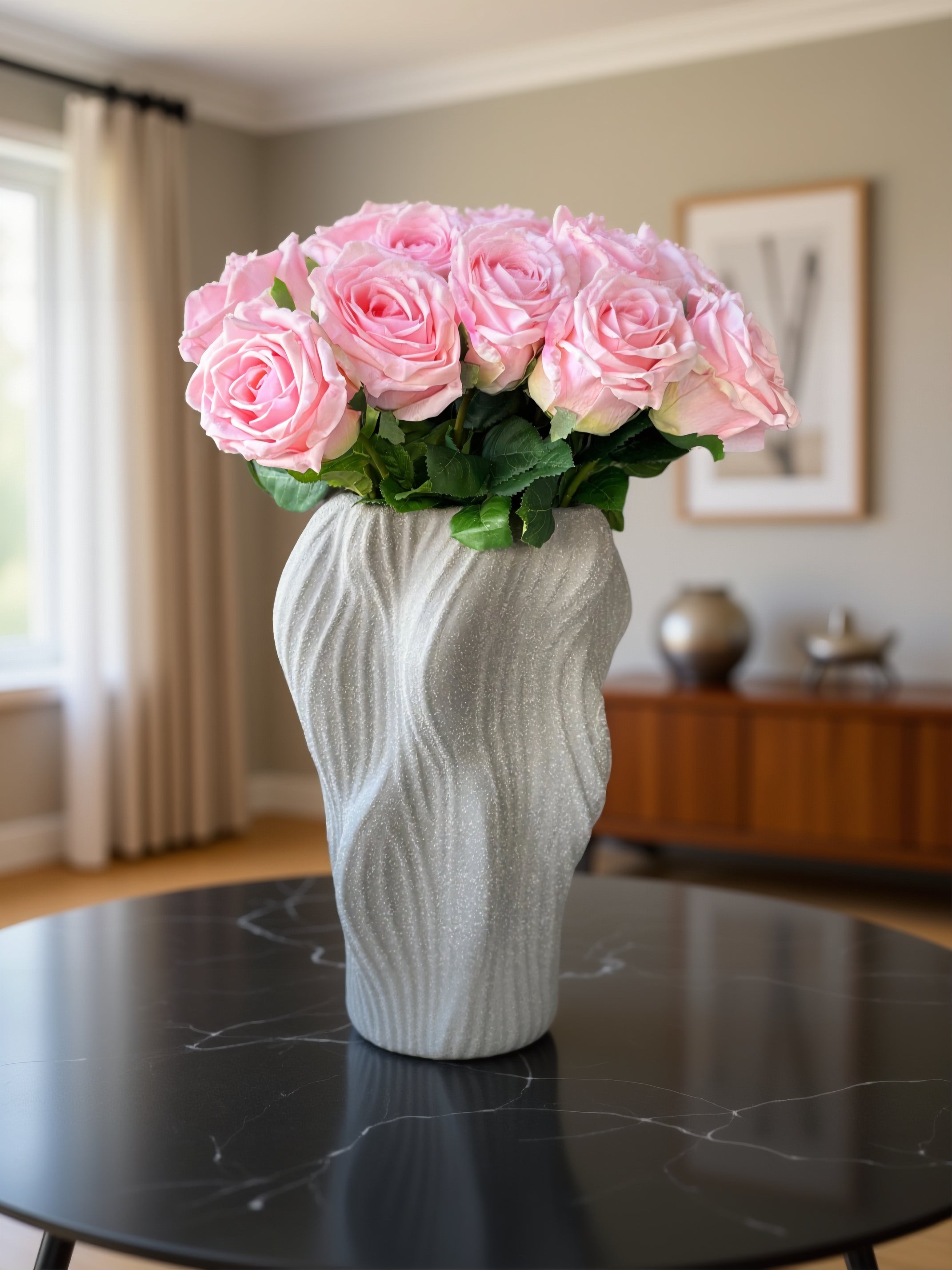 Buket med 15 stk. kunstige roser i lyserød