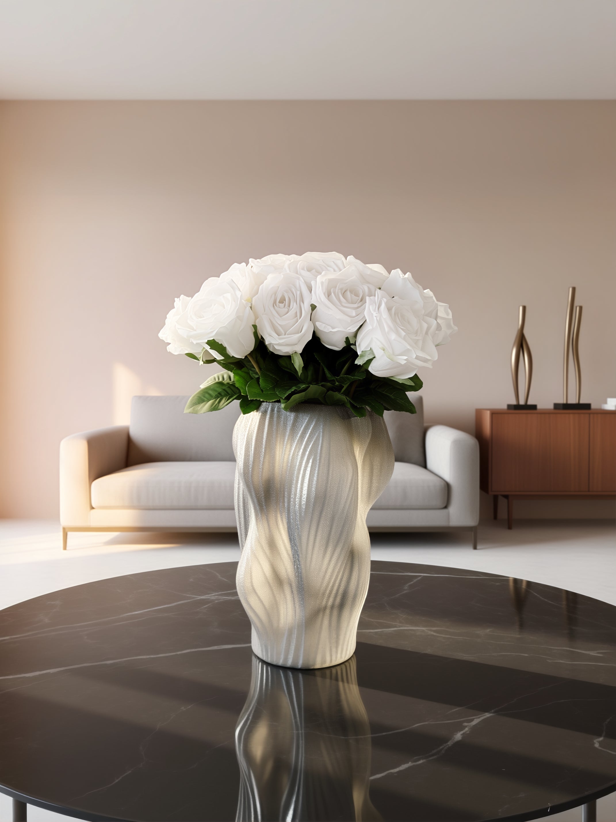 Buket med 15 stk. kunstige roser i hvid