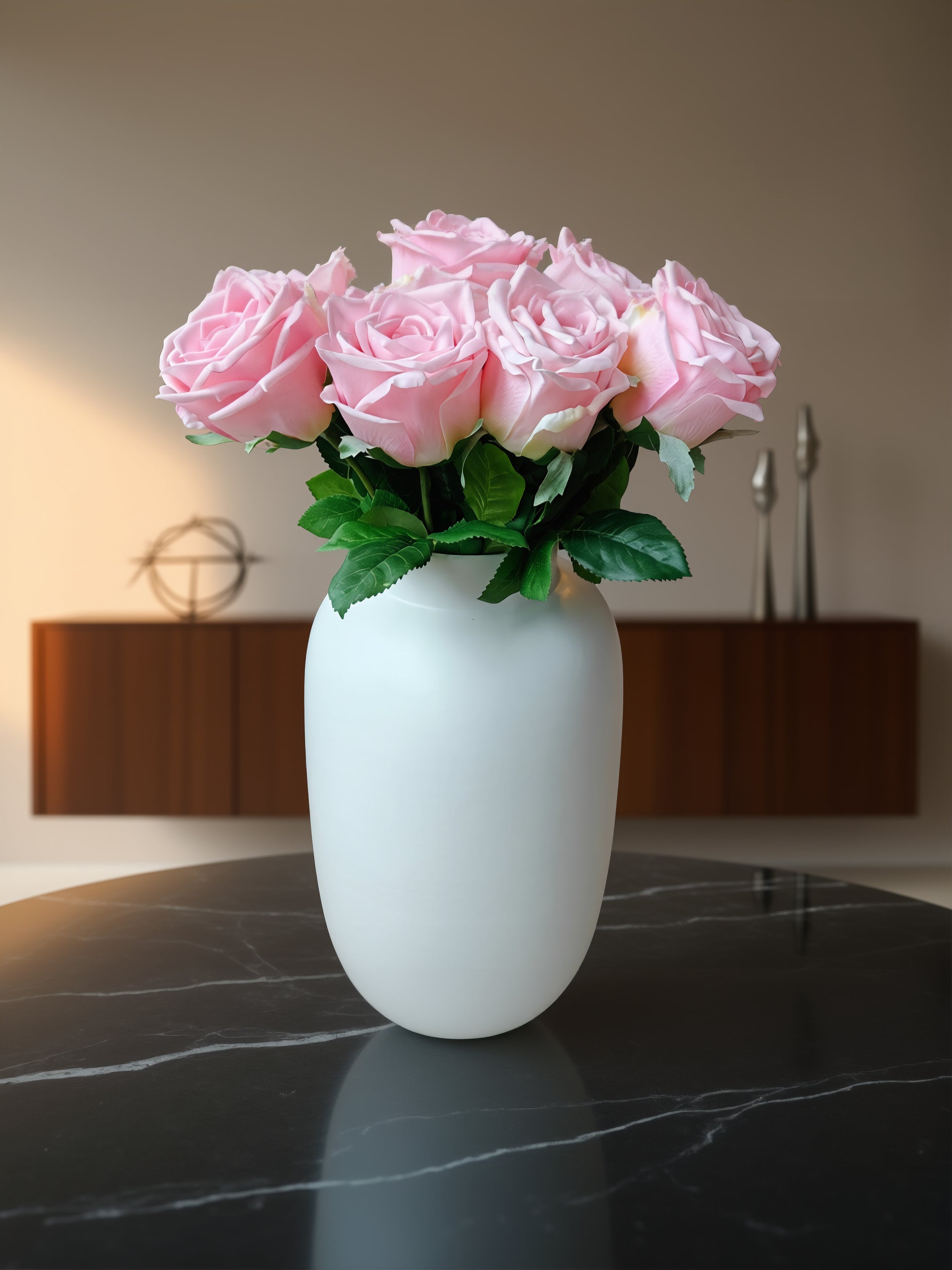 Buket med 10 stk. kunstige roser i lyserød