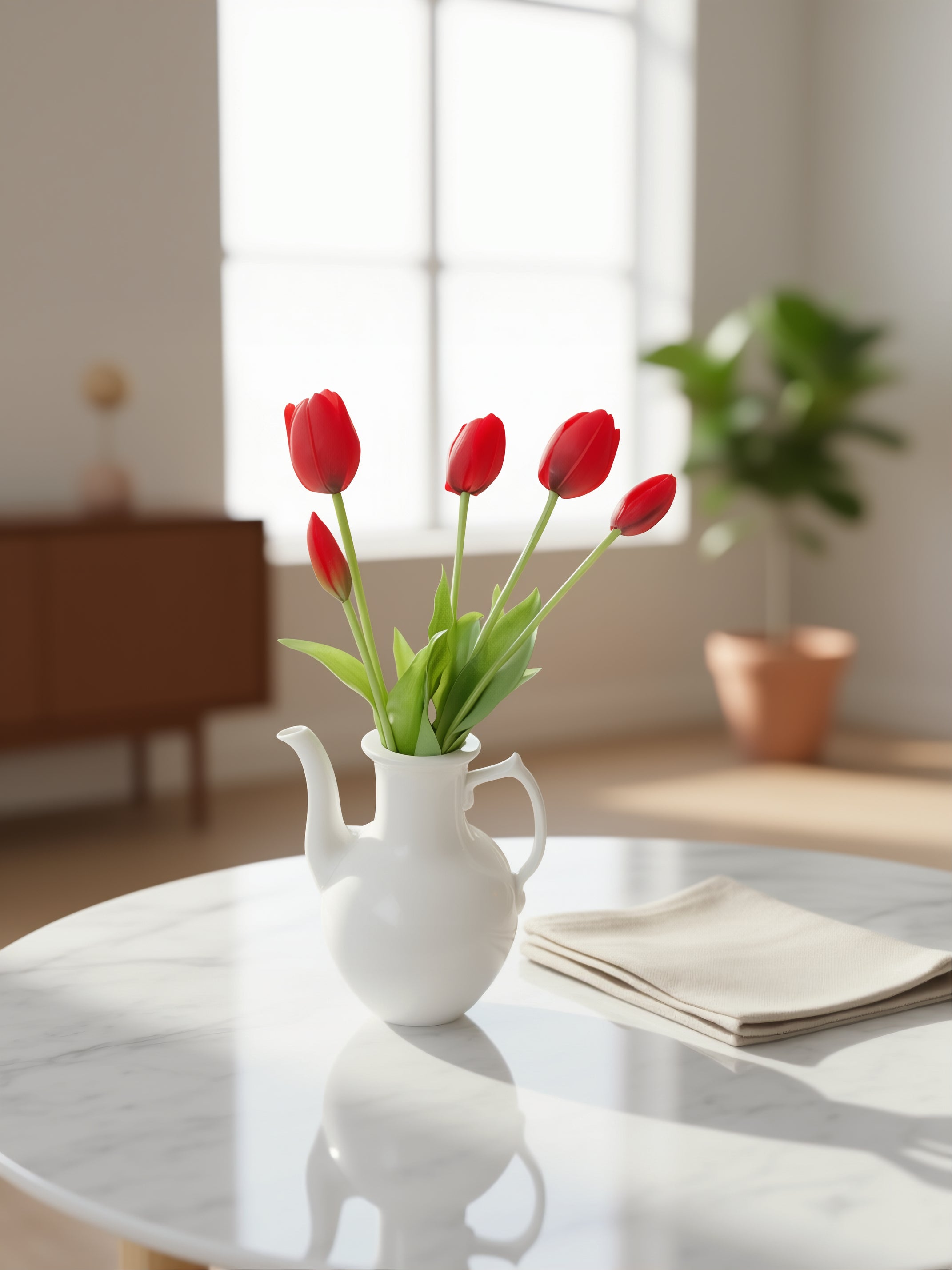 5 stk. røde kunstige tulipaner