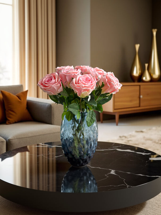 Buket med 10 stk. kunstige roser i lyserød