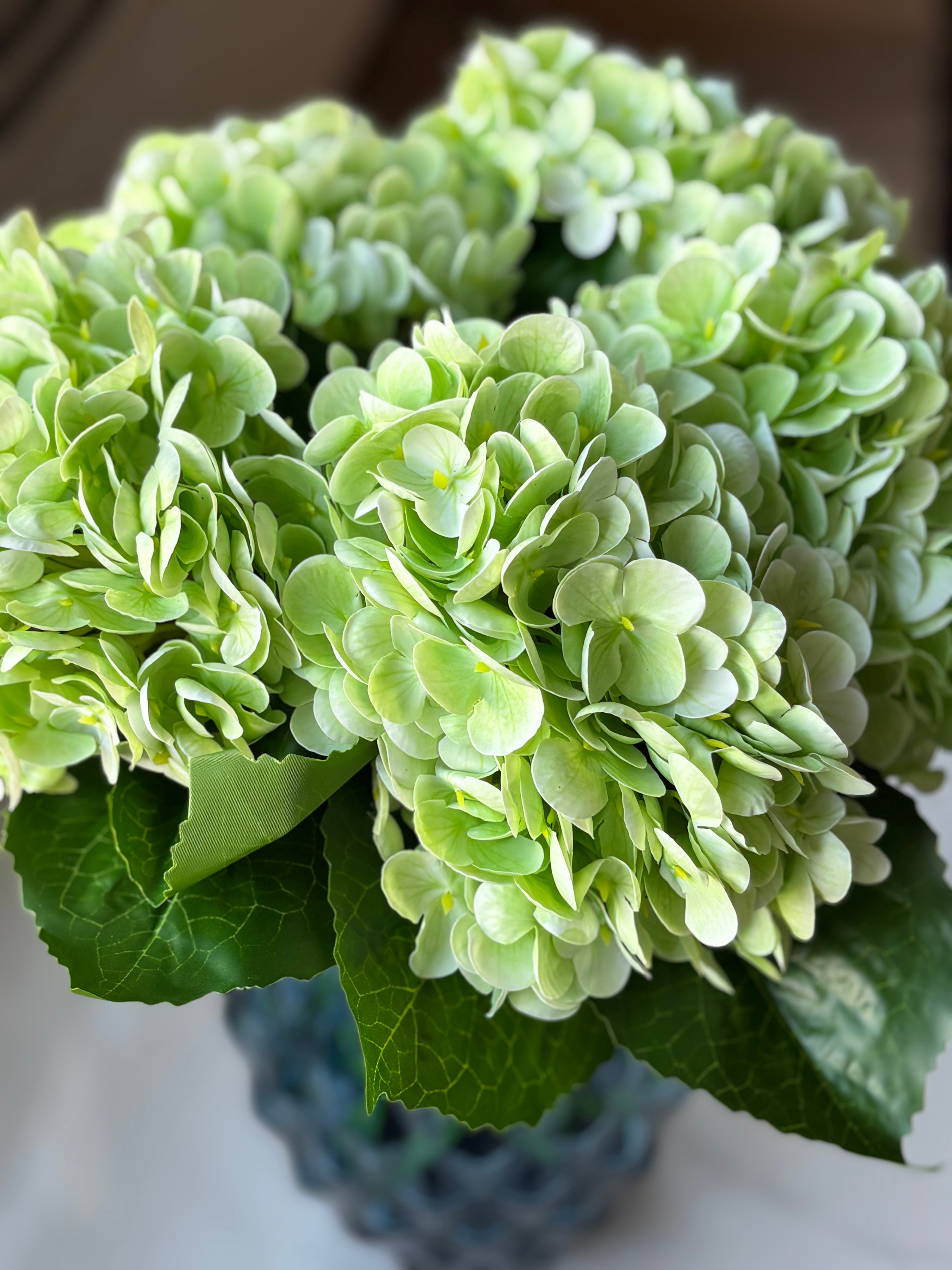 Kunstig buket hortensia i cremet grøn - mellem