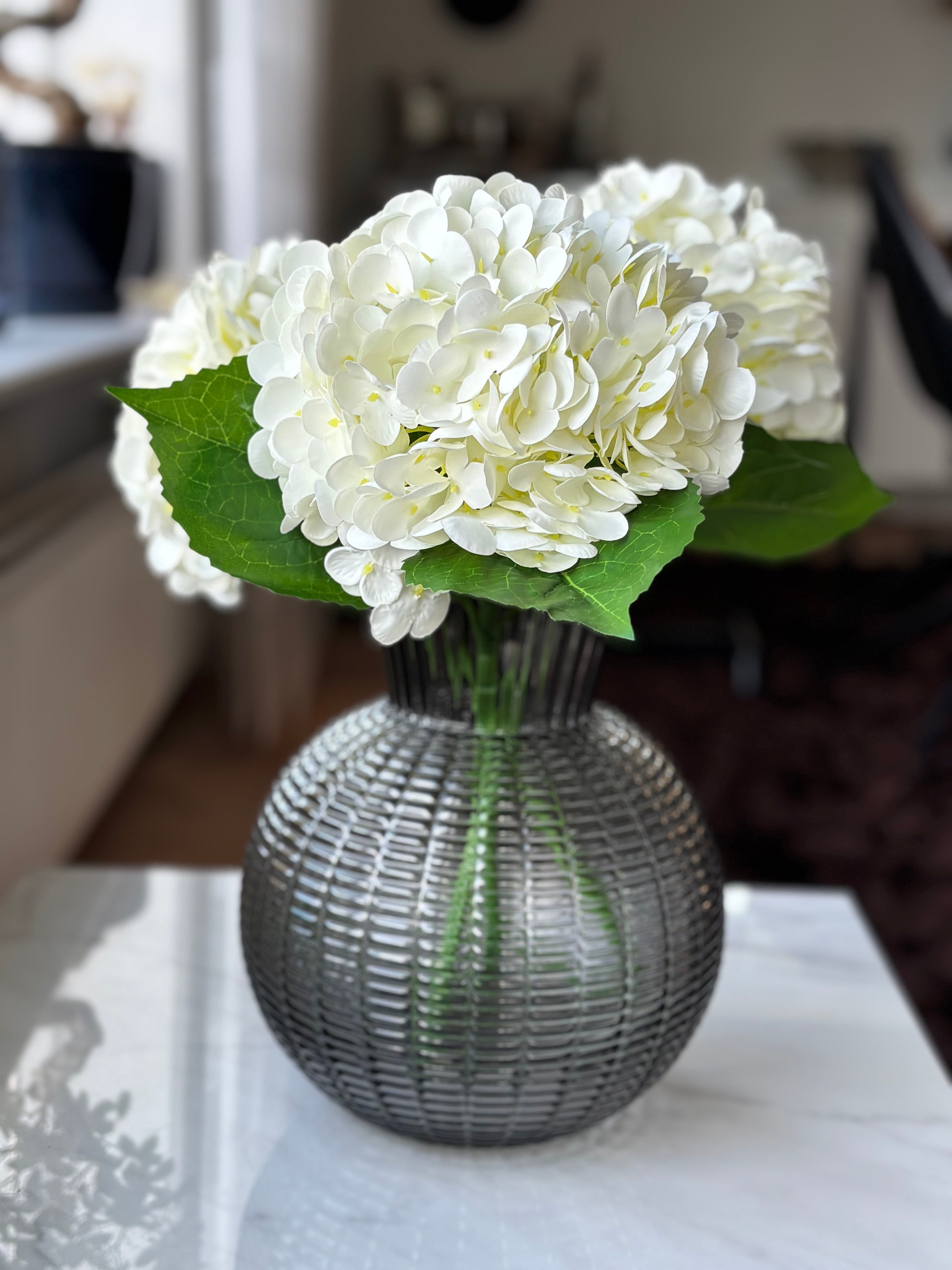Buket kunstig hortensia i hvid - lille