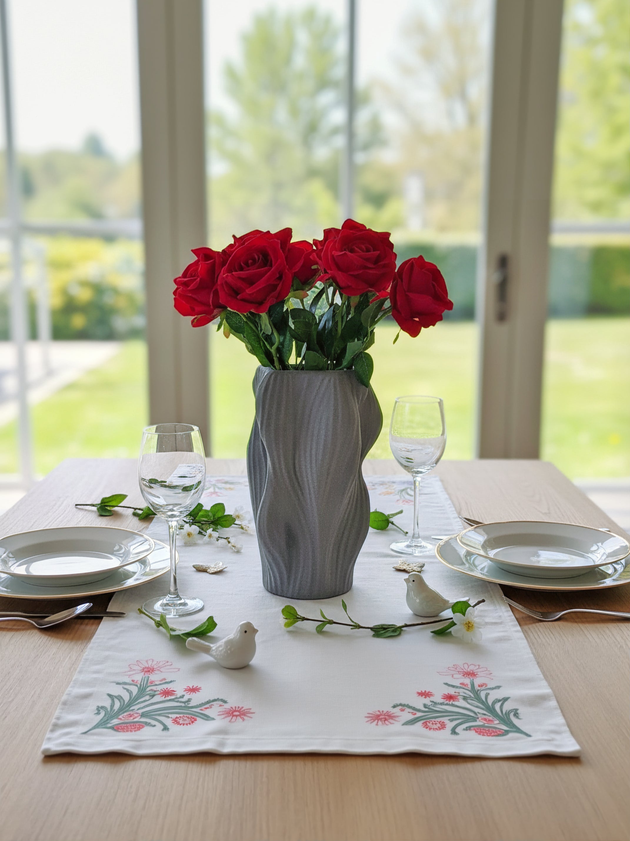 Buket med 10. stk. kunstige roser i rød