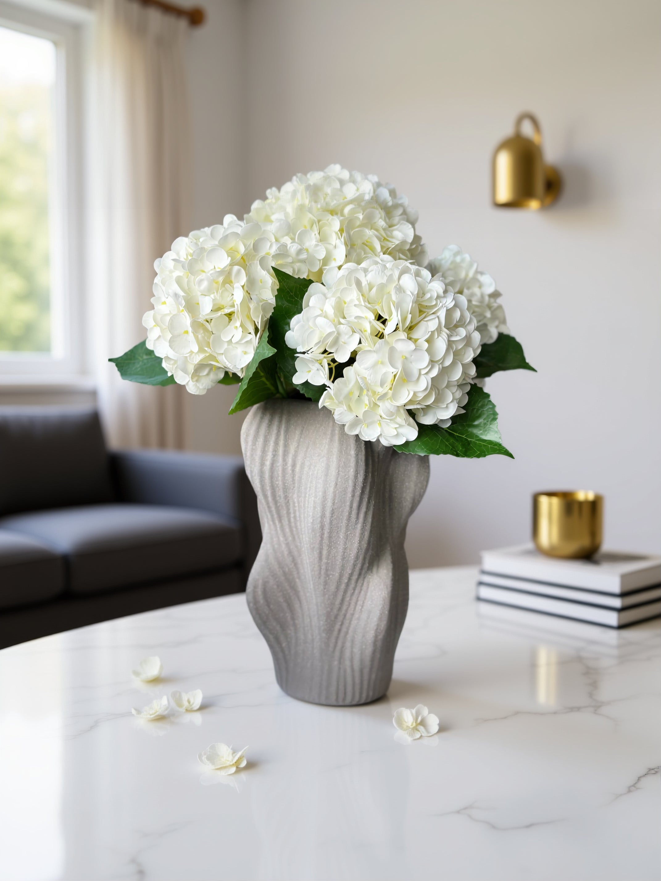 Kunstig buket hortensia i hvid - stor