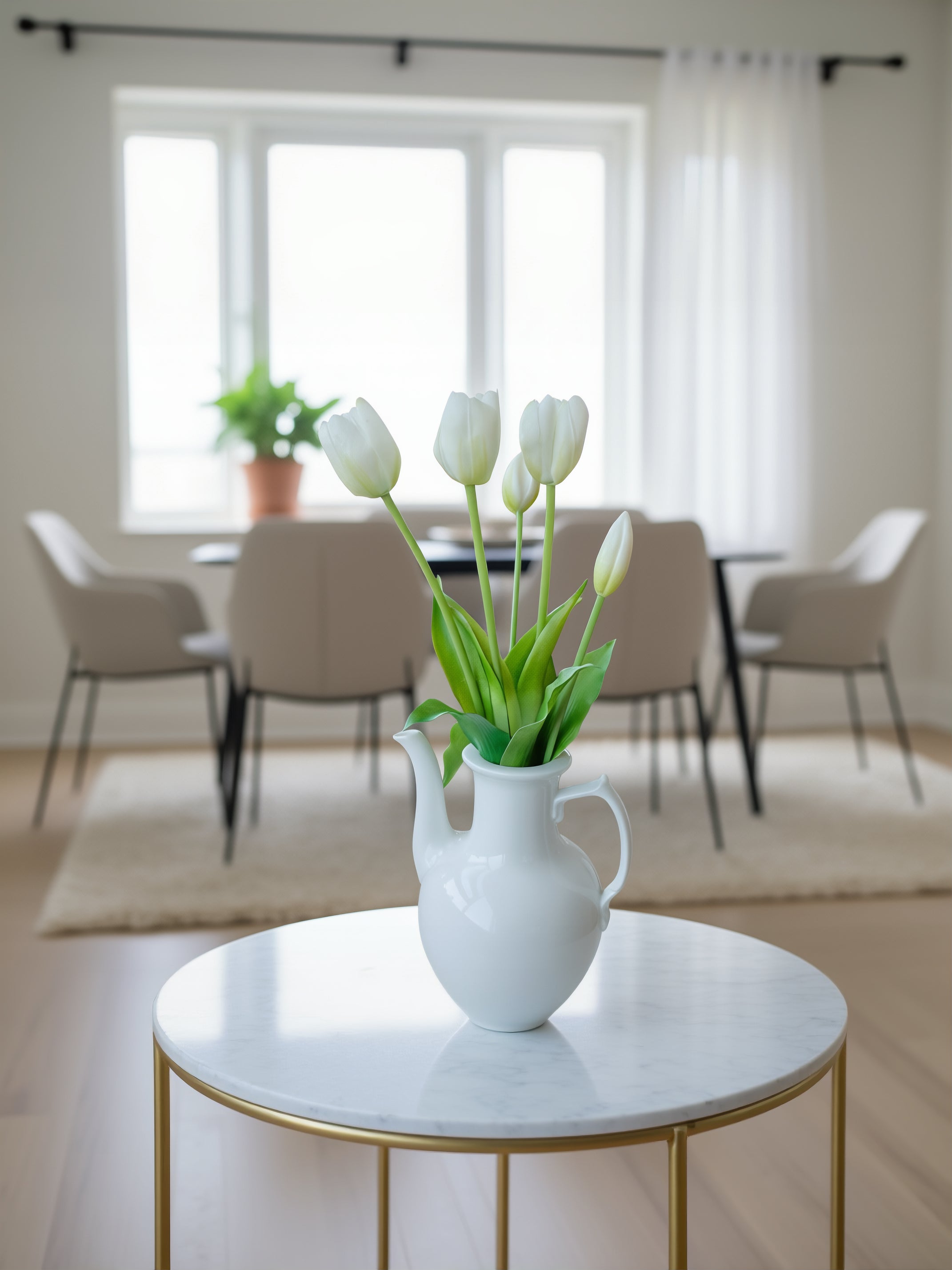 5 stk hvide kunstige tulipaner