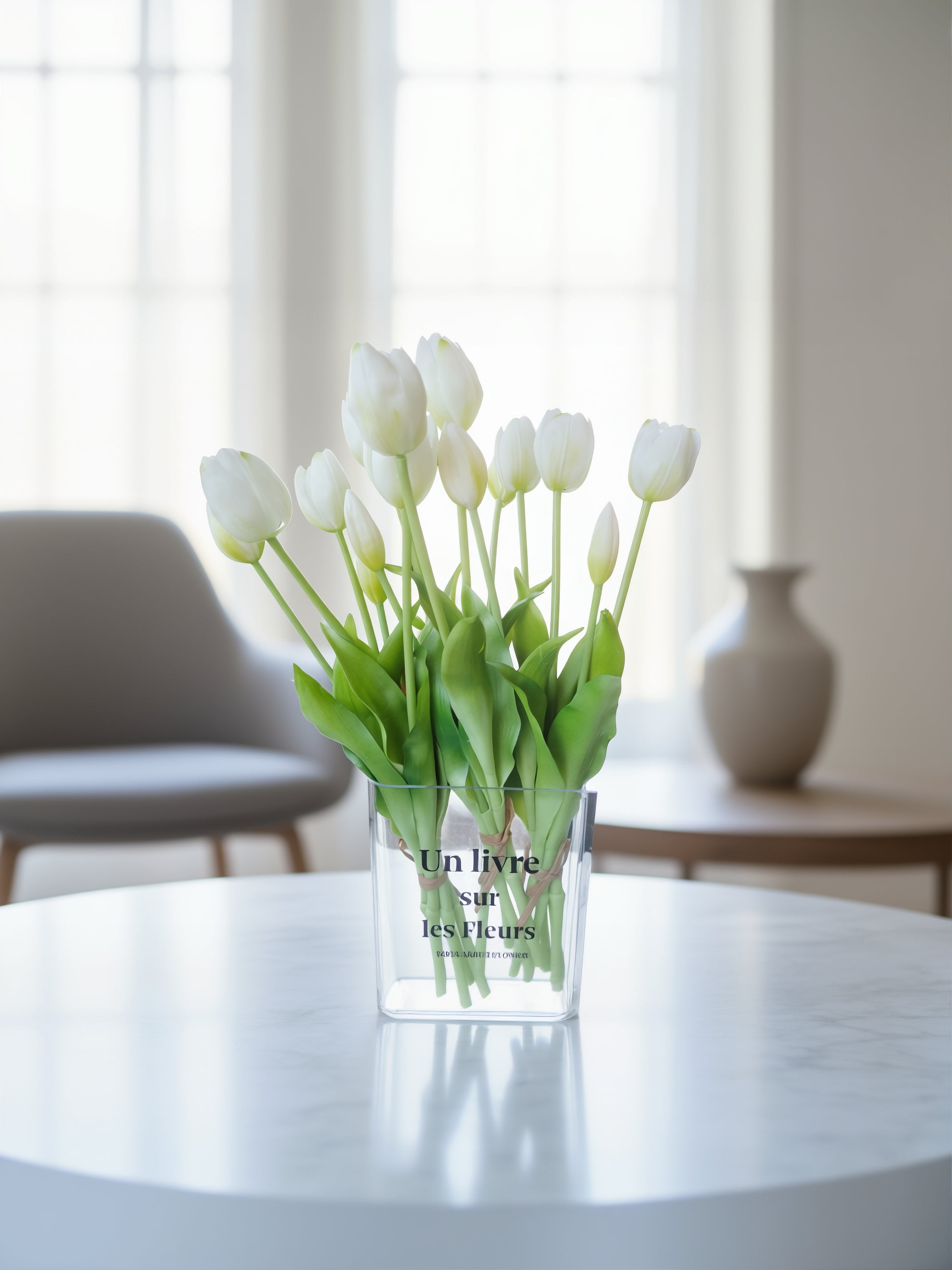 15 hvide kunstige tulipaner