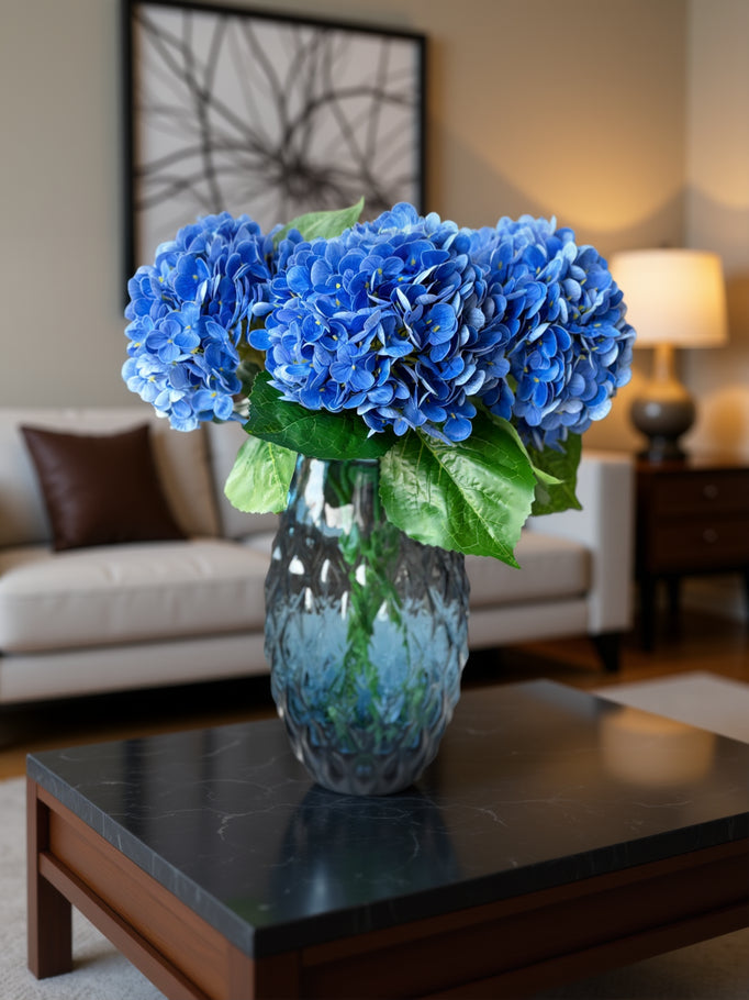 Kunstig buket Hortensia i blå - mellem