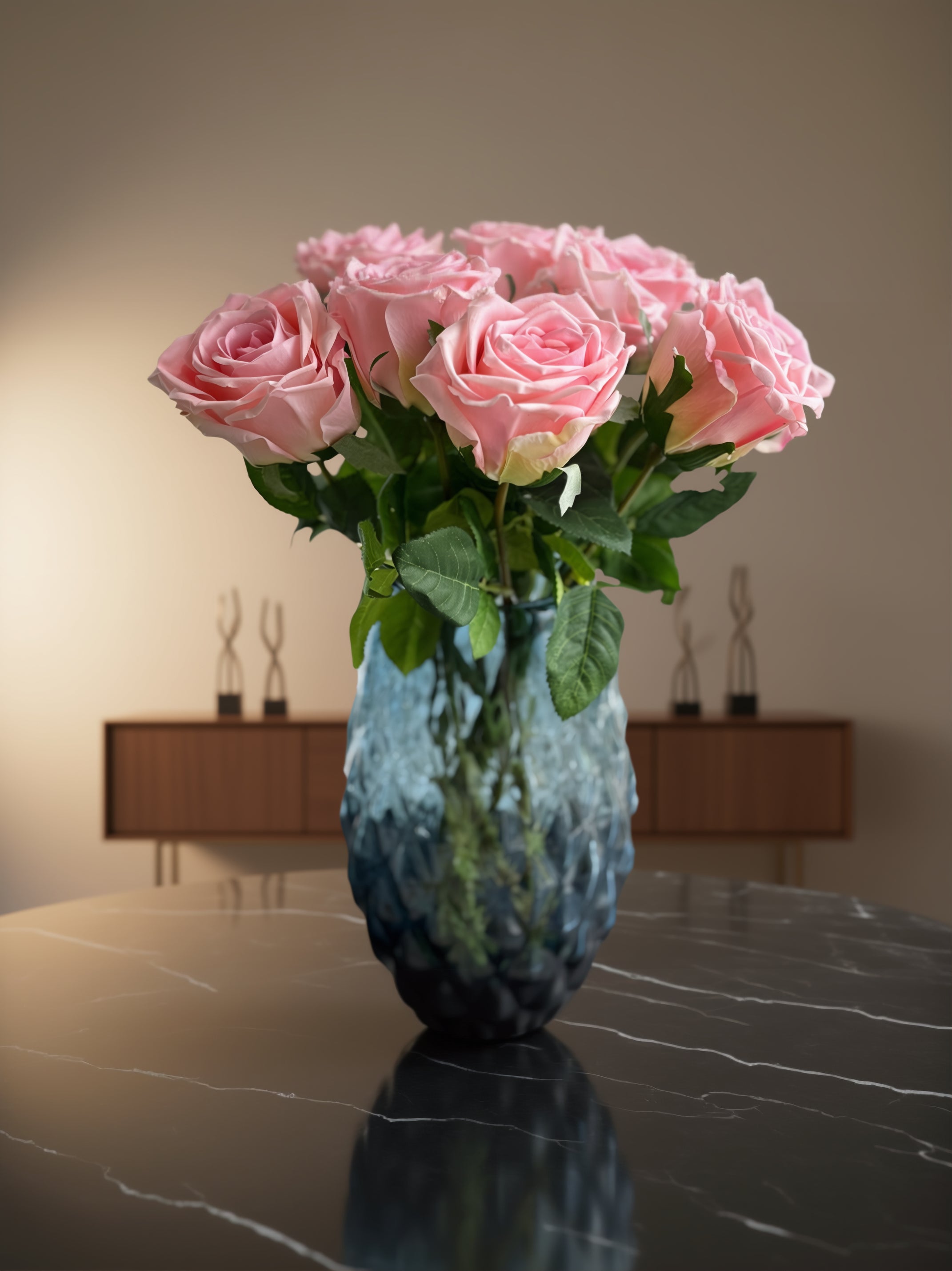 10 stk. kunstige lyserøde roser