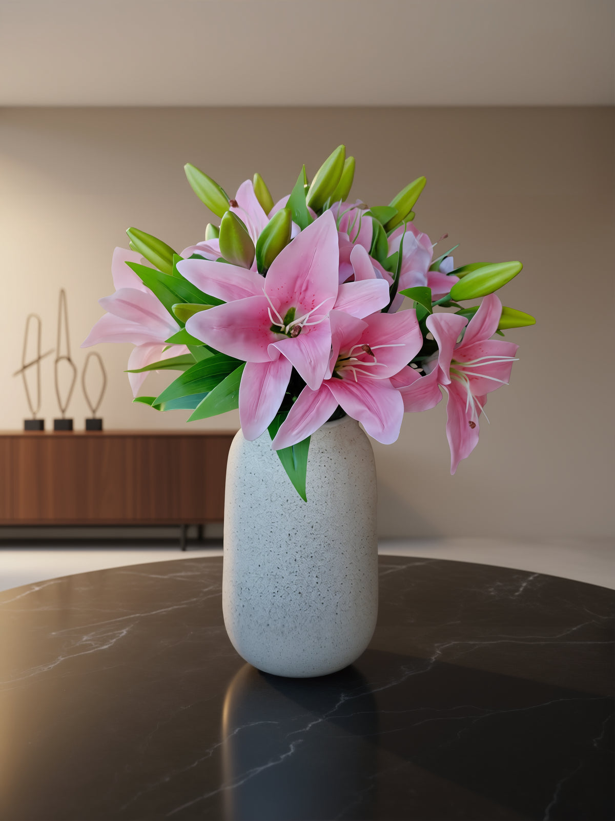 Buket med 10 stk. kunstige liljer i lyserød