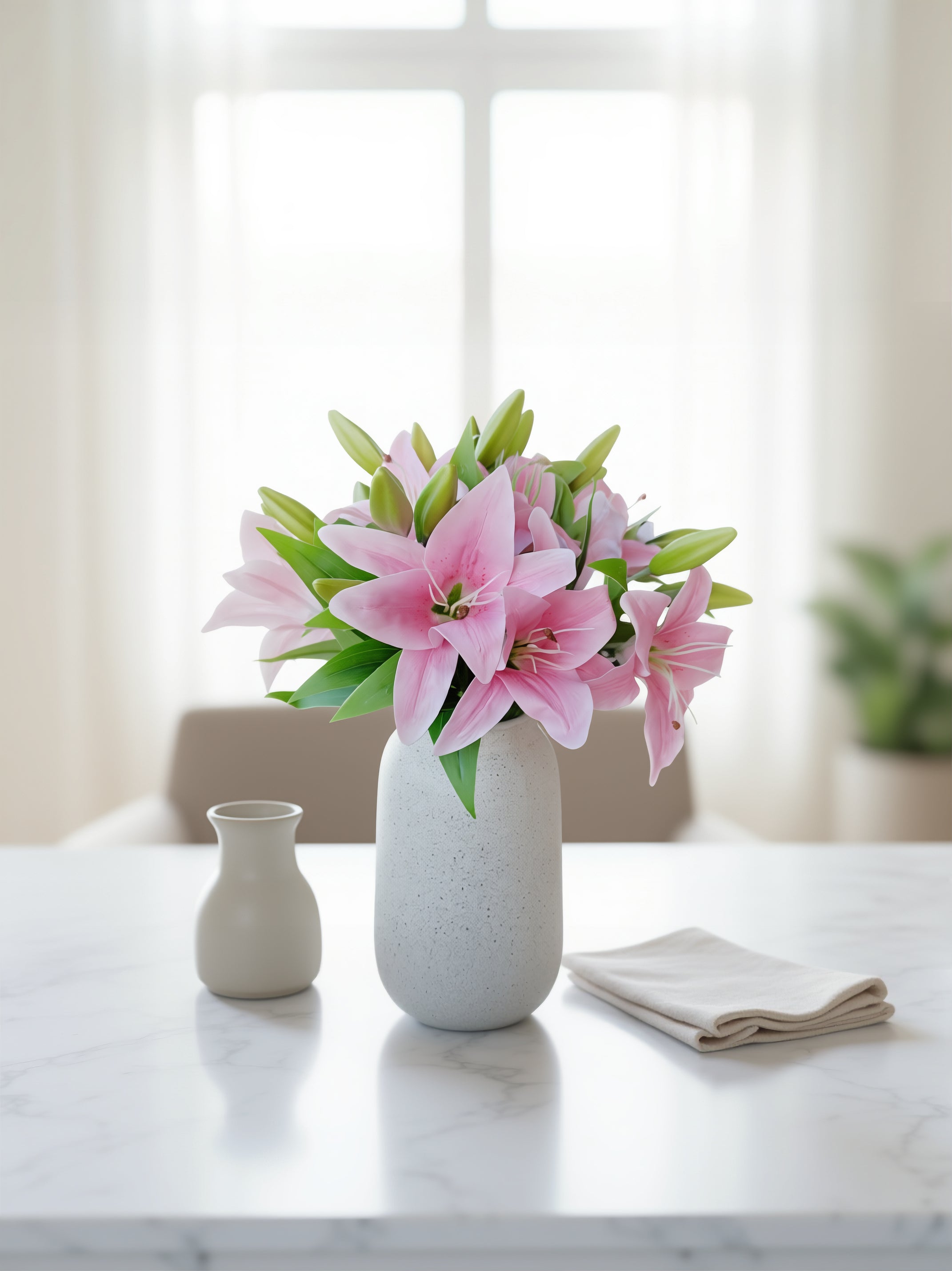 Buket med 10 stk. kunstige liljer i lyserød