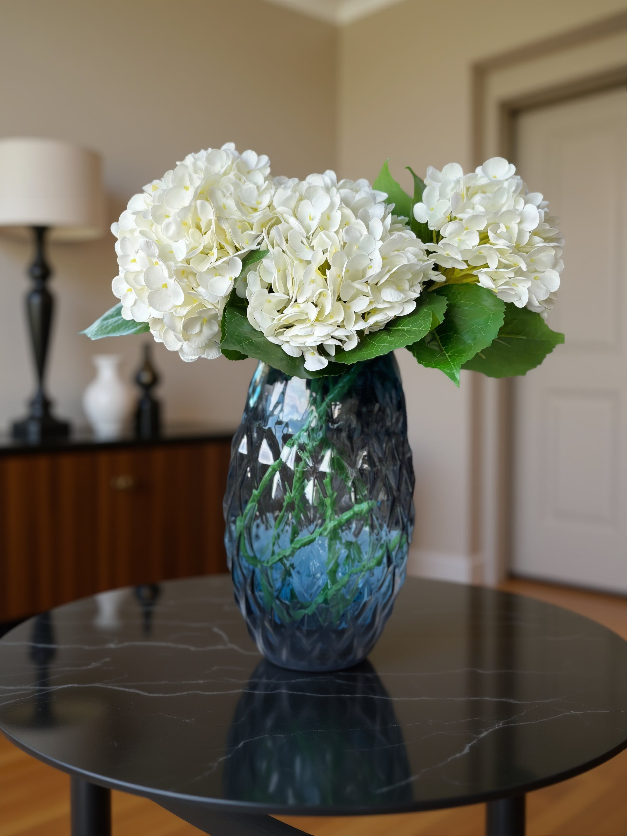 Kunstig buket hortensia i hvid - mellem