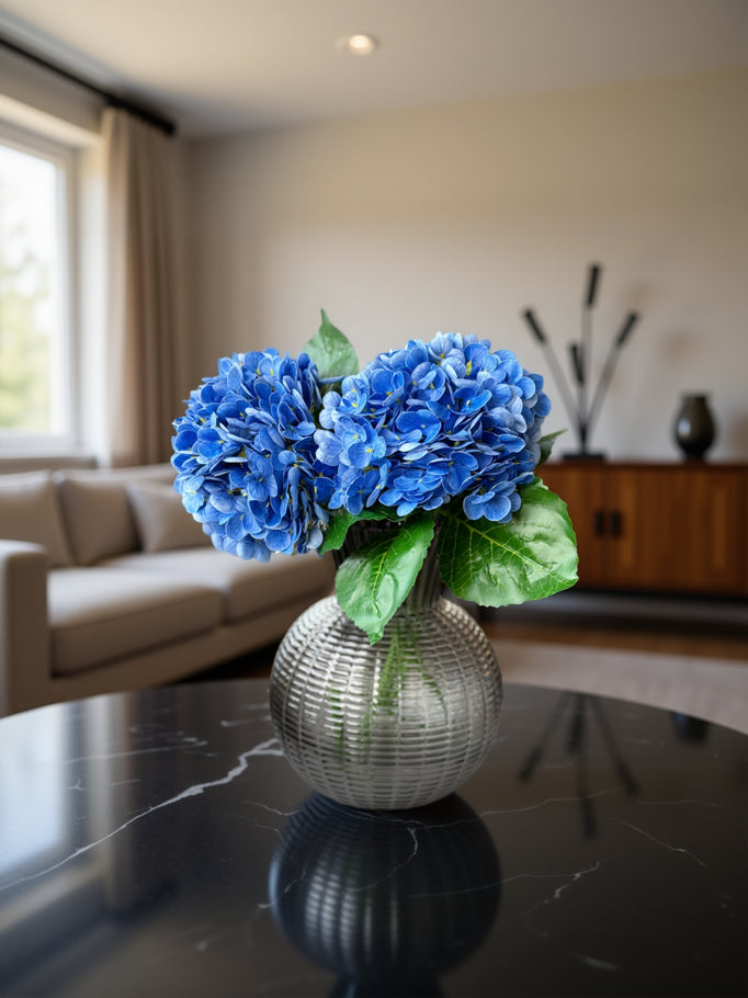 Kunstig buket Hortensia i blå - lille