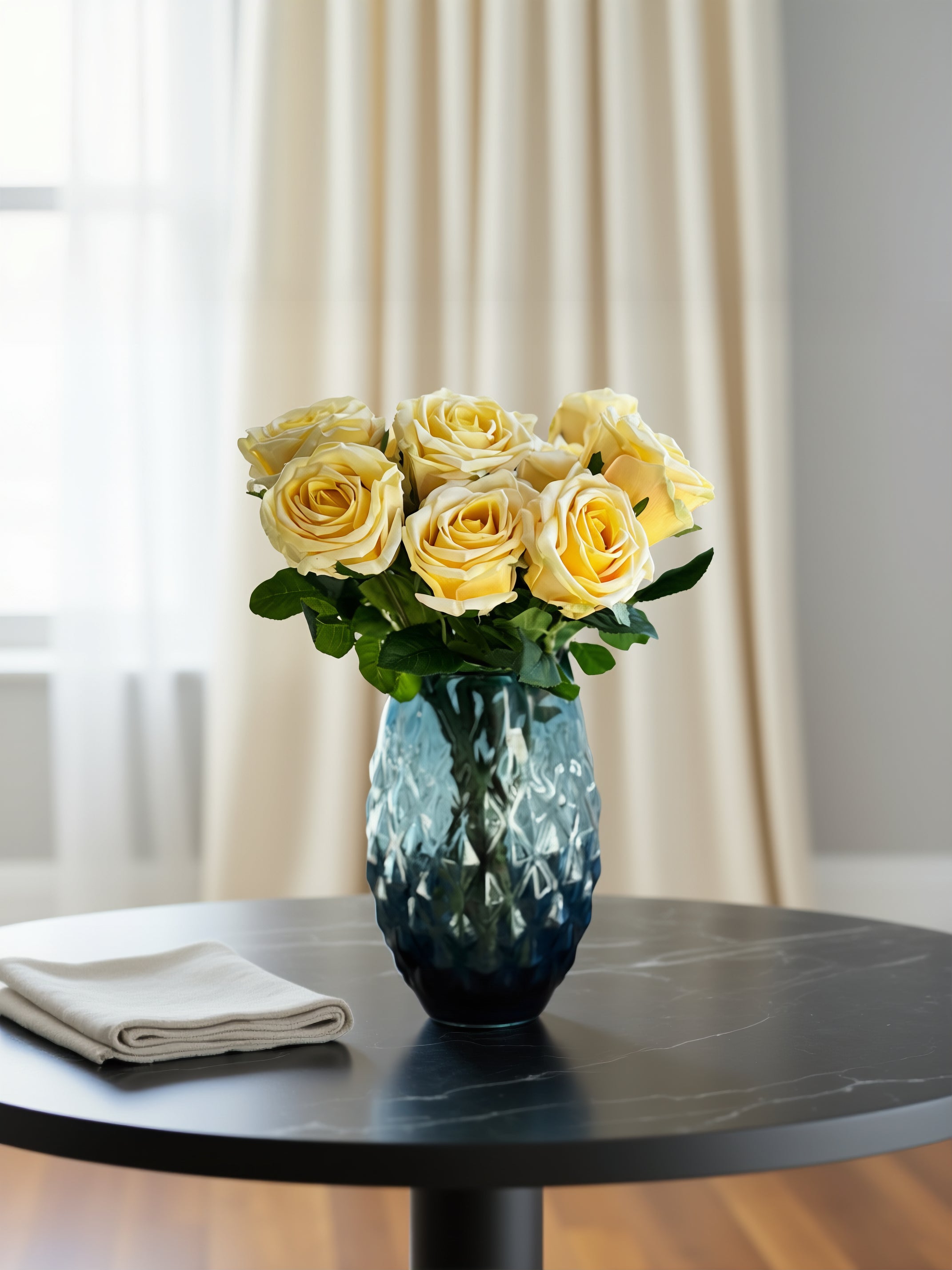 Buket med 10 stk kunstige gule roser