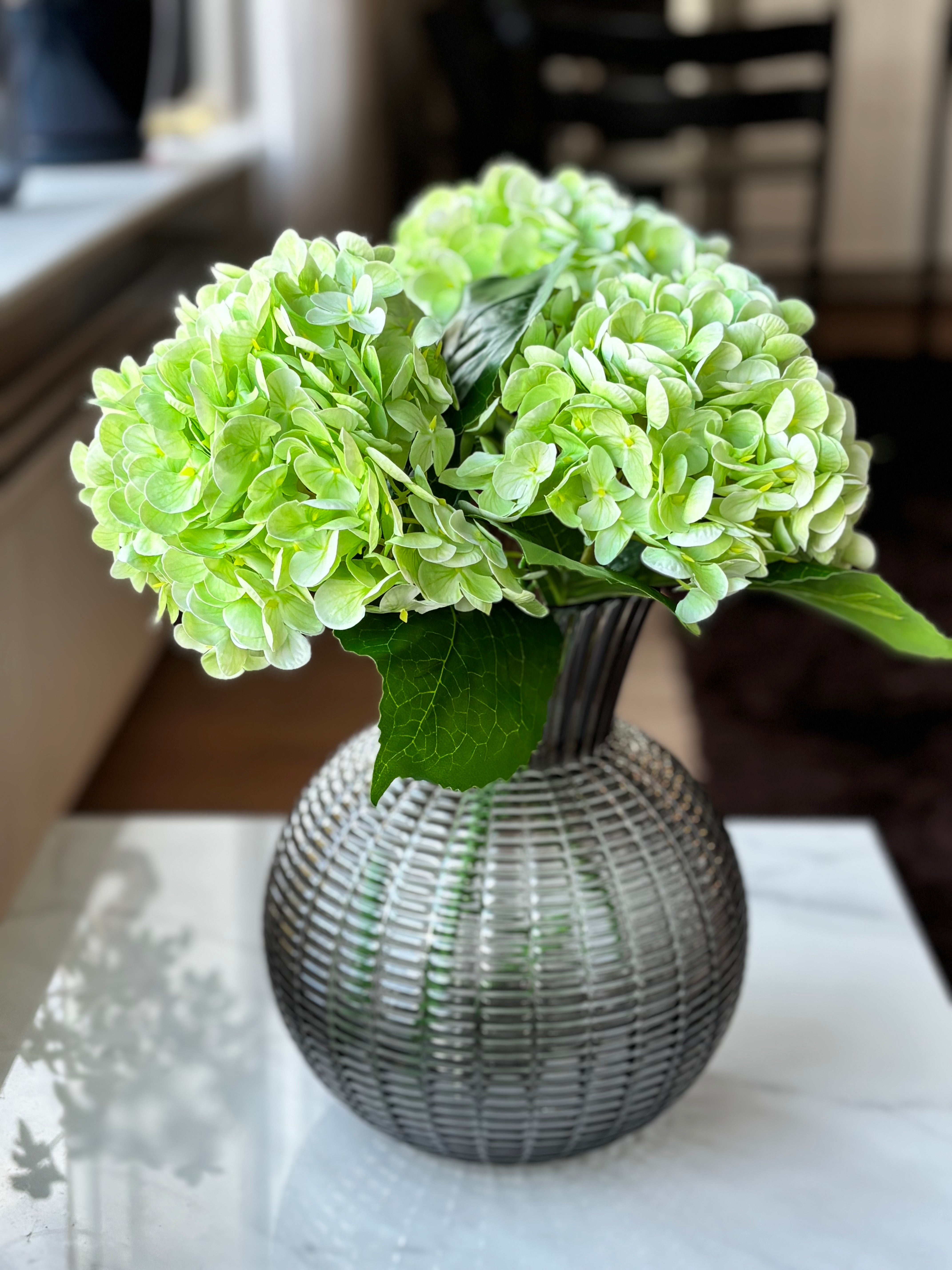 Kunstig buket hortensia i cremet grøn - lille