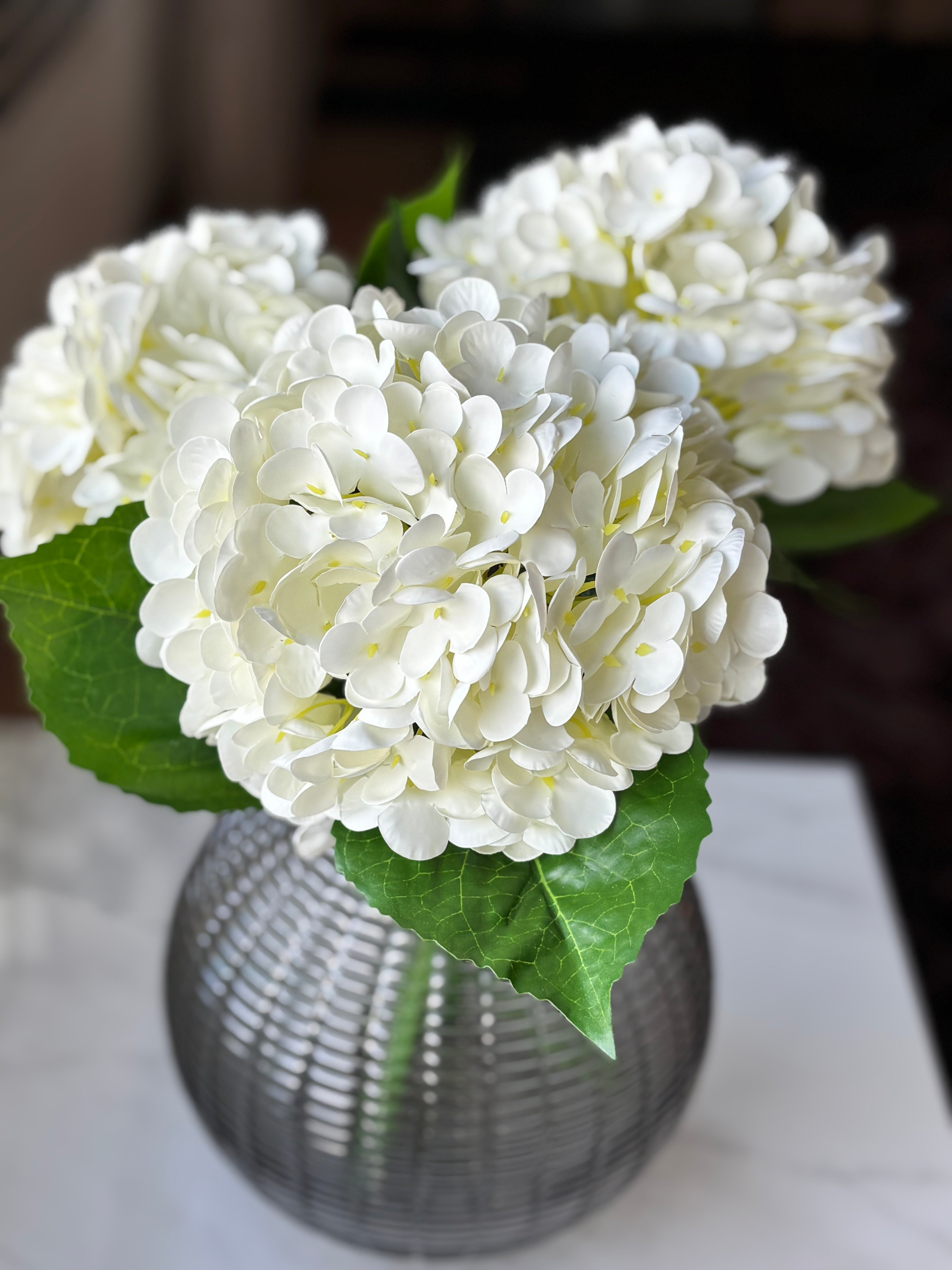 Buket kunstig hortensia i hvid - lille