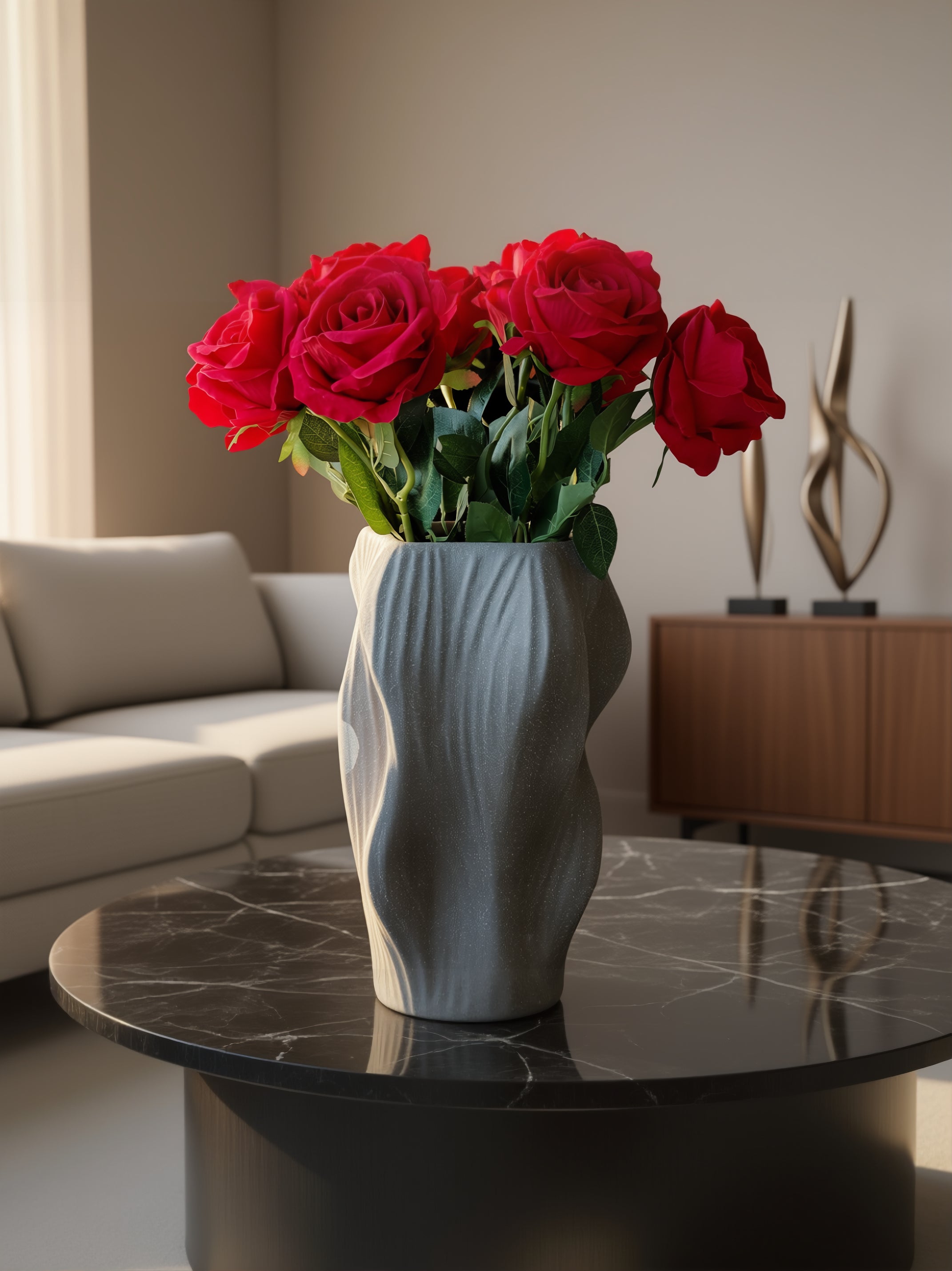 Buket med 10. stk. kunstige roser i rød