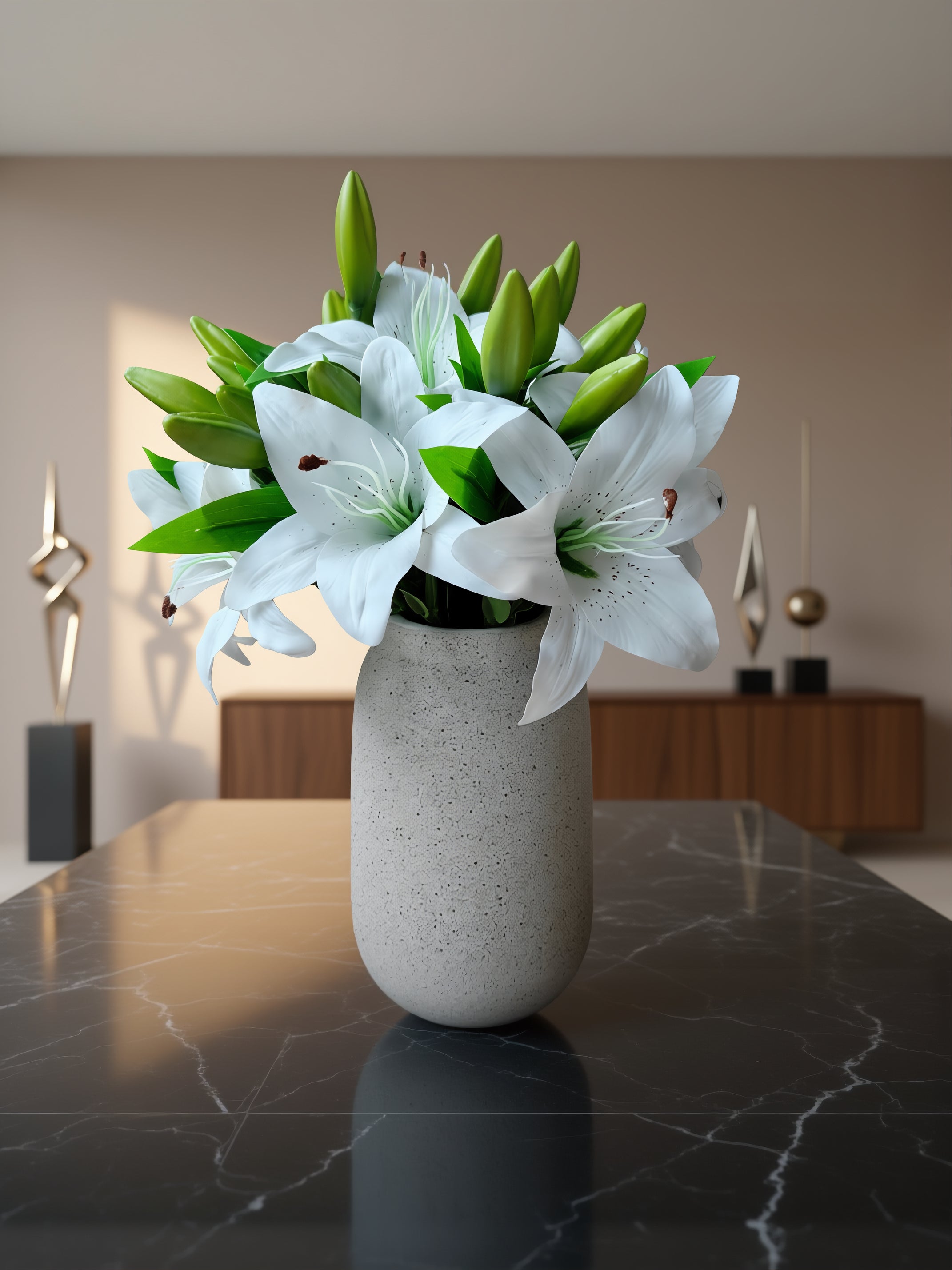 Buket med 10 stk. kunstige hvide liljer