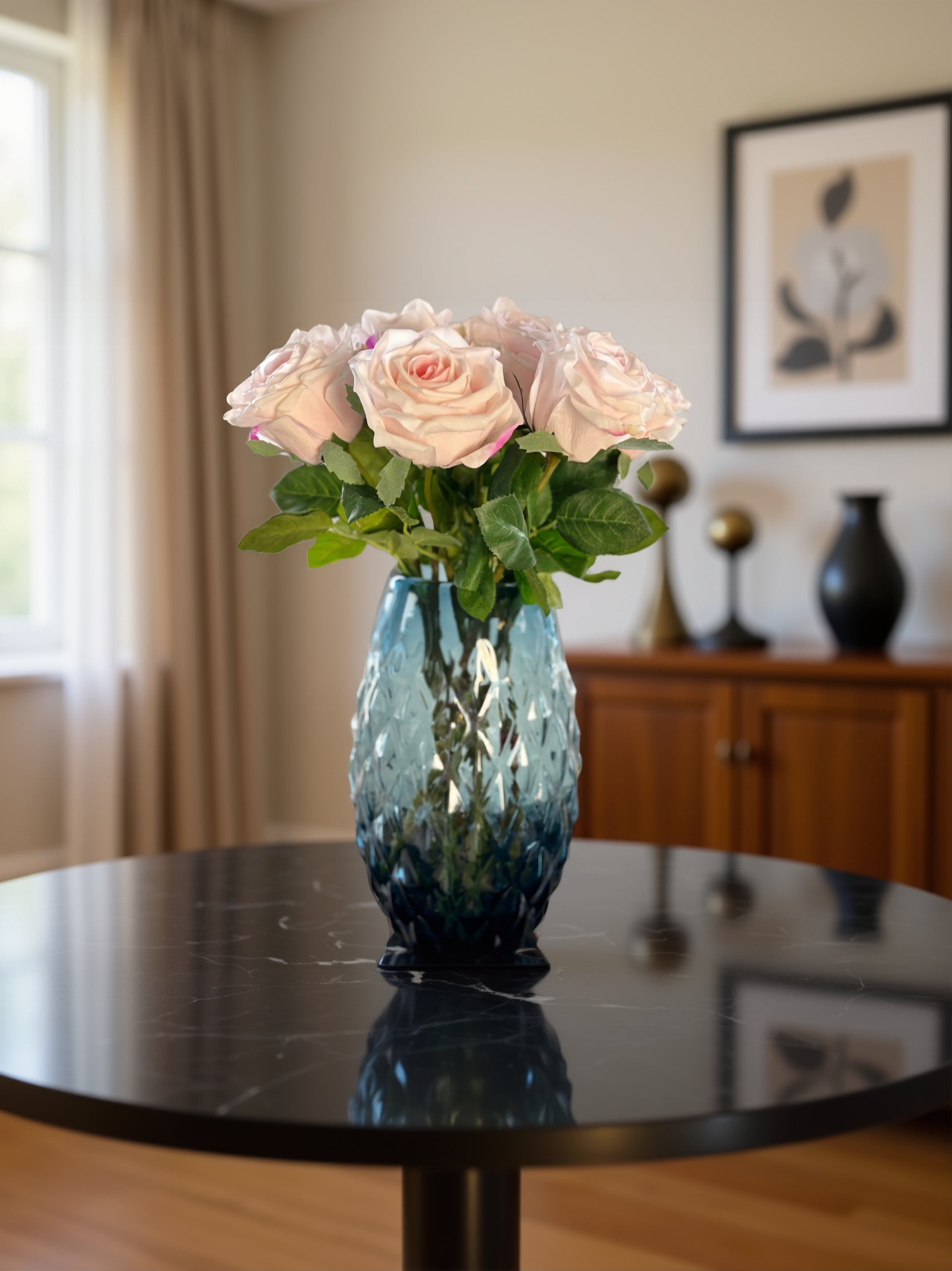 Buket med 10 stk. kunstige roser i lys rosa