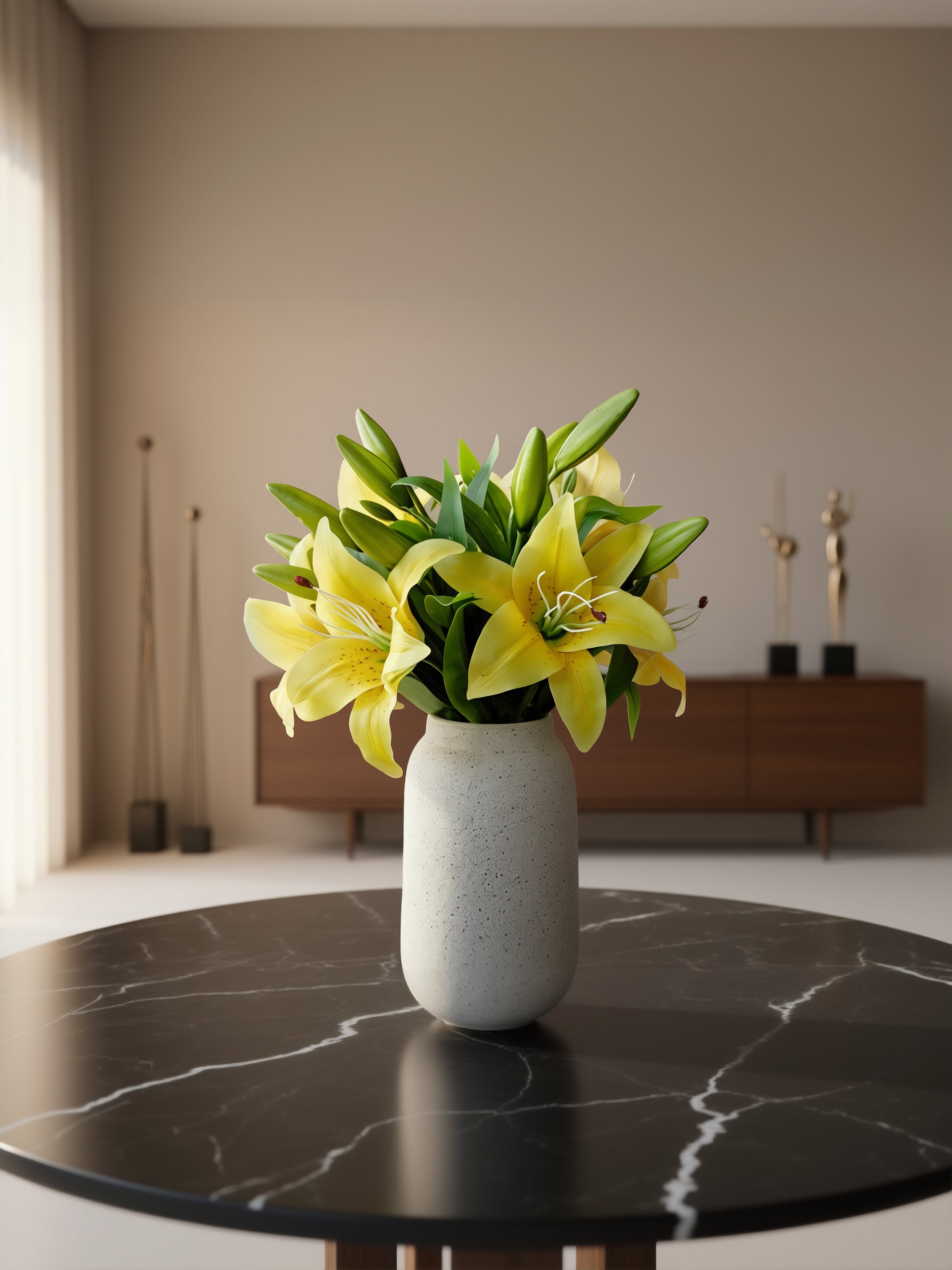 Buket med 10 stk. kunstige liljer i gul